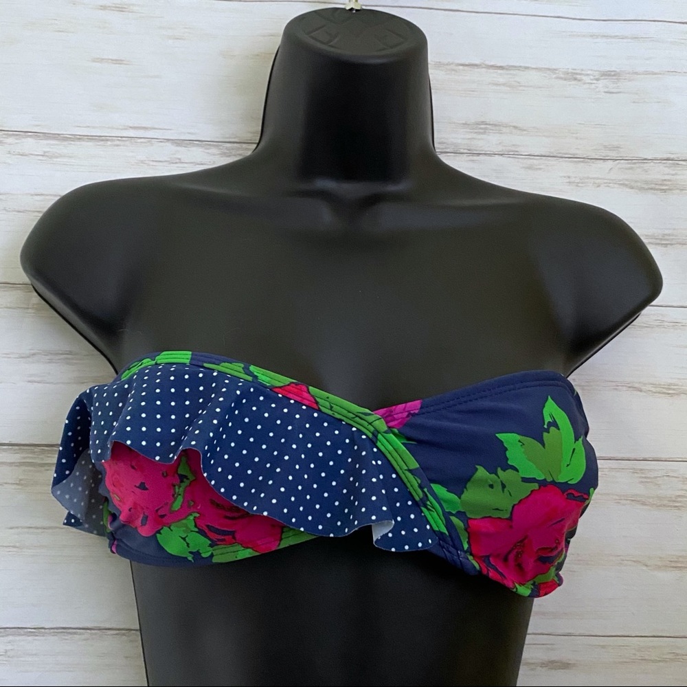 Kirra Blue Floral Polka Dot Bikini Swim Top - Juniors Medium